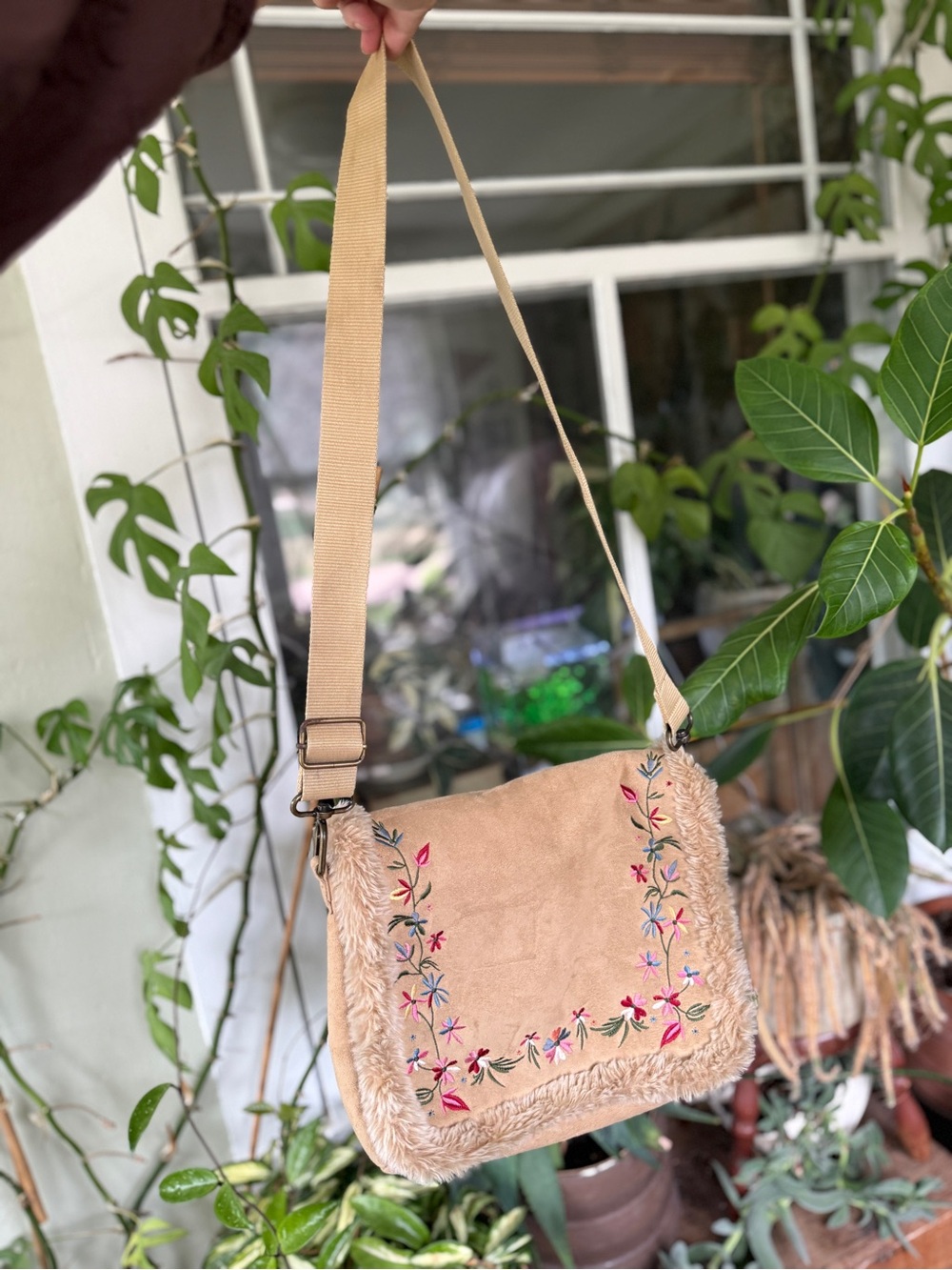 Old Navy Y2K Embroidered Penny Lane Crossbody Bag with Faux-Suede